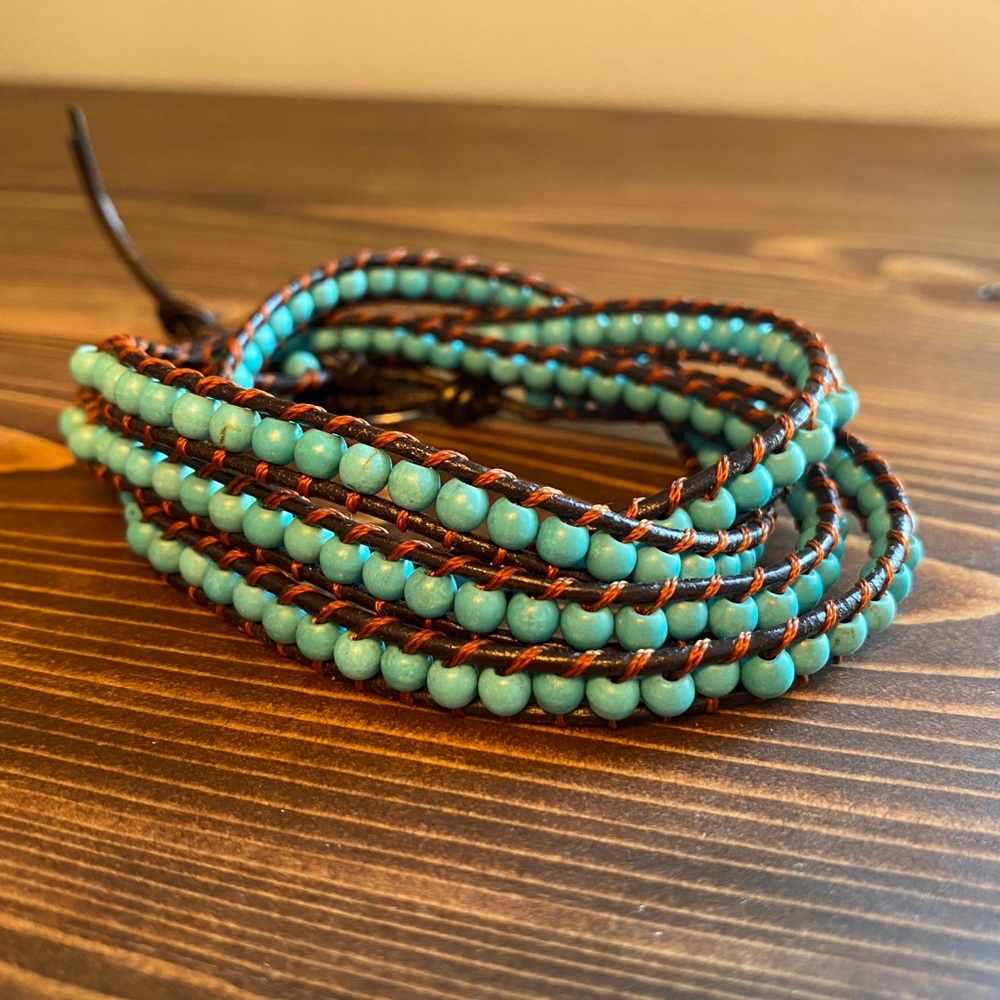 🌵 turquoise color stone + leather wrap bracelet
